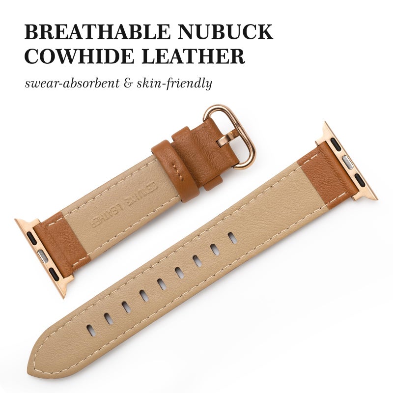 SWEES Leather Band Compatible for iWatch 38mm 40mm, Genuine Leather Replacement Strap Rose Gold Buckle Compatible iWatch Series 6 5 4 3 2 1 Sports & Edition Women And Men, Classic Brown - Image 3